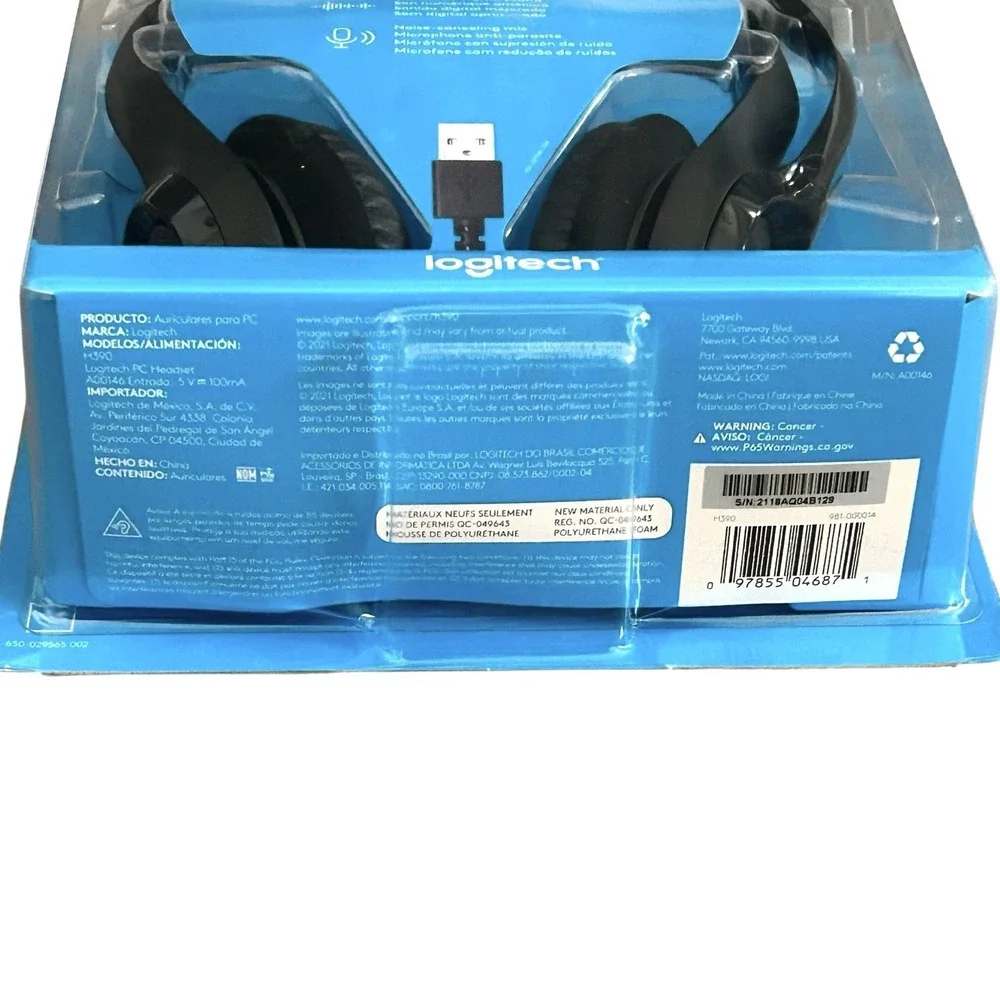 Logitech ClearChat Comfort/USB Headset H390 Black‎ NEW!